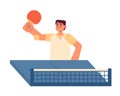 Asian man with paddle playing ping-pong match semi flat colorful vector character Royalty Free Stock Photo