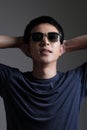 Asian man portrait with retro sunglasses Royalty Free Stock Photo