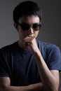 Asian man portrait with retro sunglasses Royalty Free Stock Photo