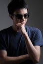 Asian man portrait with retro sunglasses Royalty Free Stock Photo