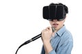 Asian man singing with VR Royalty Free Stock Photo