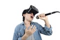 Asian man singing with VR Royalty Free Stock Photo