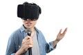 Asian man singing with VR Royalty Free Stock Photo