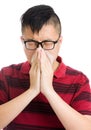 Asian man sneeze Royalty Free Stock Photo