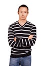 Asian Man In Striped Pullover Royalty Free Stock Photo