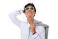 Asian man in sunglasses looking up Royalty Free Stock Photo