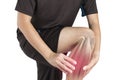 Asian man touch calf muscle injury , x-ray calf muscle pain Royalty Free Stock Photo