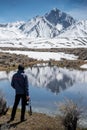 Asian man tourist looking at Mammoth mountain Royalty Free Stock Photo