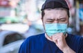 Asian man  wear medical mask  on the street Royalty Free Stock Photo