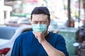 Asian man  wear medical mask  on the street Royalty Free Stock Photo