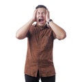 Asian Man Wearing Batik Shirt Crying Hard Royalty Free Stock Photo