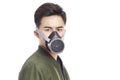 Asian man wearing gas mask Royalty Free Stock Photo