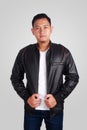 Asian Man Wearing Leather Jacket Royalty Free Stock Photo