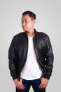 Asian Man Wearing Leather Jacket Royalty Free Stock Photo