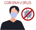 Asian man wearing a medical mask on his face. Coronavirus. Danger, prohibition, attention. Chinese virus, disease, epidemic