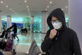 Asian man wearing protective mask corona virus,  against transmissible infectious diseases and as protection against the flu in Royalty Free Stock Photo