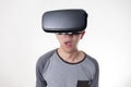 Asian man wearing VR goggle and immersing himself in VR multimedia Royalty Free Stock Photo