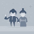 Asian Man And Woman Asia Couple Cartoon Character Mix Race Businessman Businesswoman