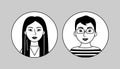 Asian man and woman, black and white vector pictogram. Korean, Japanese or Chinese, simple flat icon. Cartoon friendly cute