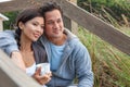 Asian Man Woman Romantic Couple on Beach Steps Royalty Free Stock Photo