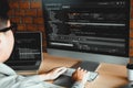 Asian man working code program developer computer web development working design software on desk in office Royalty Free Stock Photo