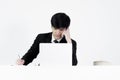 Asian manager businessman sitting at desk and working, isolated Royalty Free Stock Photo