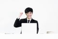 Asian manager businessman sitting at desk and working, isolated Royalty Free Stock Photo