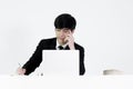 Asian manager businessman sitting at desk and working, Royalty Free Stock Photo