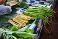 Asian markets, shops selling fresh green vegetables