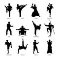 Asian martial arts black silhouettes