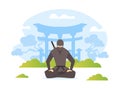 Asian Martial Arts Fighter, Ninja Samurai Warrior Character Vector Illustration