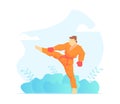 Asian Martial Arts Fighter, Wushu Fighter Character Vector Illustration