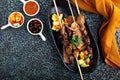 Asian meat and chicken skewers