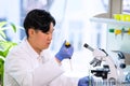 Asian medical doctor working in research lab. Science assistant making pharmaceutical experiments. Chemistry, medicine Royalty Free Stock Photo