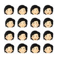 Asian men with rosy cheeks. Vector avatars and emoticons set.