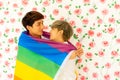 Asian men were happy together over rose background .  LGBT gay couple love concept Royalty Free Stock Photo