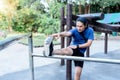 man relaxing the muscles After exercising by running in the garden Royalty Free Stock Photo