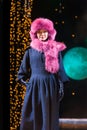 Asian model demonstrates fur dress