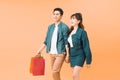 Asian models in love, holiday sales, shop, retail, consumer concept, isolated on color background