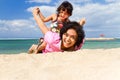 Asian mother and child fun play at the beach Royalty Free Stock Photo