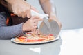 Asian mother and daughter enjoy making pizza Royalty Free Stock Photo