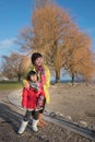 Asian mother and daughter, Neuchatel town in Winter, Switzerland, Europe