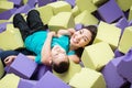 Mother and her son playing blocks at indoor playground Royalty Free Stock Photo