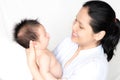 Asian mother holds her newborn baby Royalty Free Stock Photo