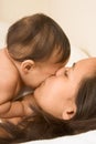 Asian mother kissing her baby boy son Royalty Free Stock Photo