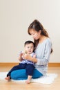 Asian mother play toy block with her son Royalty Free Stock Photo