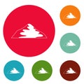 Asian mountain icons circle set