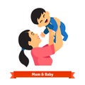 Asian mum holding up her baby in hands over head