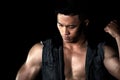 Asian muscle men posing muscle six abs on the black background | Asian Sexy Men fashion