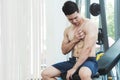 Asian Muscular man having pain on his chest